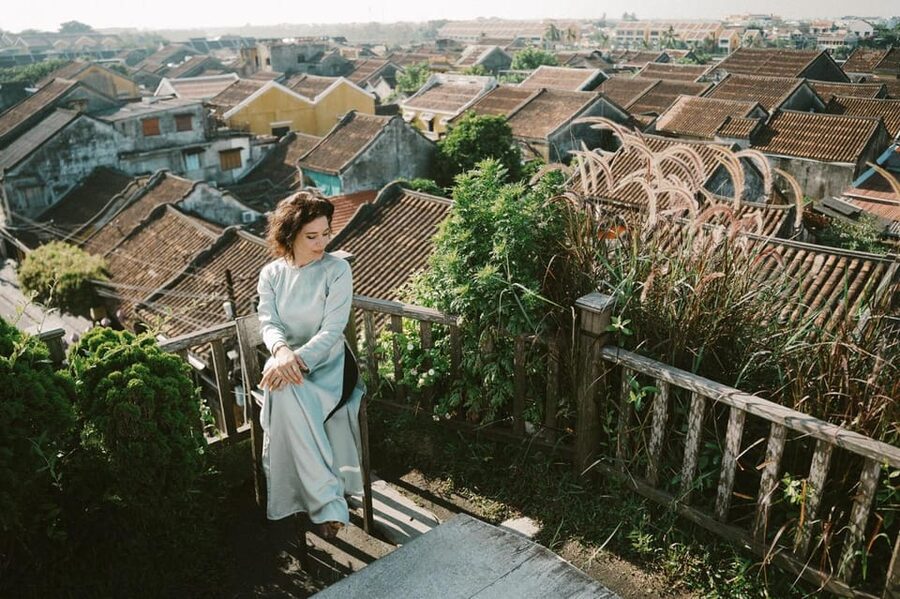 Ao Dai Photography: Traditional Attire Capture in Hoi An - The Hoai River Adds a Quieter Scene