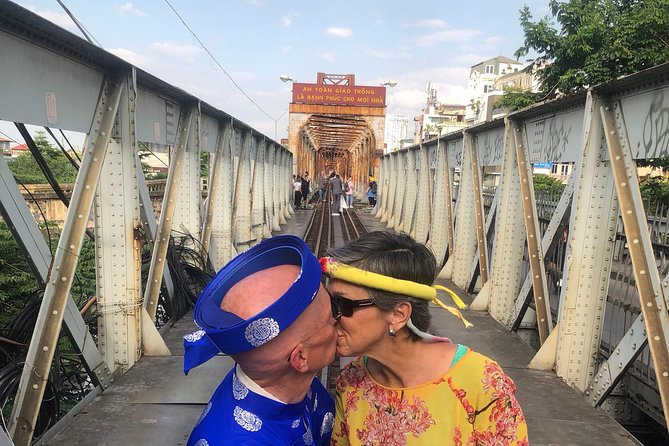 Ao dai Vietnam photograph tour with private car - Hanoi Opera House and the red Huc Bridge