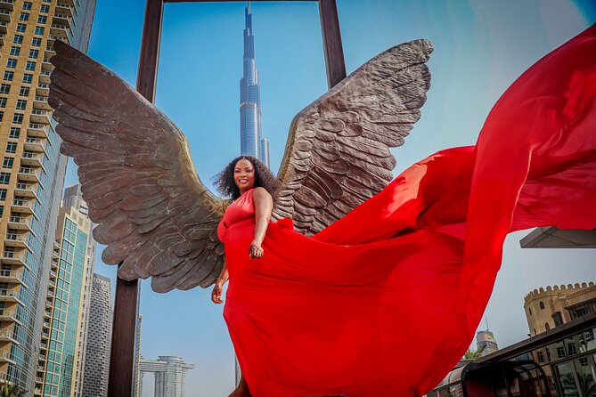 Burj Khalifa Flying Dress Instagram Videography Shoot - Burj Lake and the Burj Khalifa backdrop