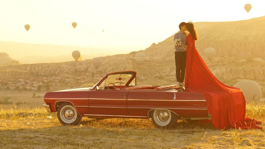 Cappadocia Photo Shoot with Classic Car and Flying Dress - A storybook ride through Cappadocia