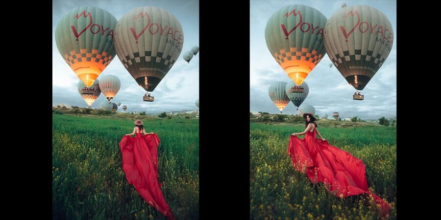 Cappadocia: PhotoShoot with Balloons. Flying Dress included. - Love Valley at sunrise and the balloon backdrop