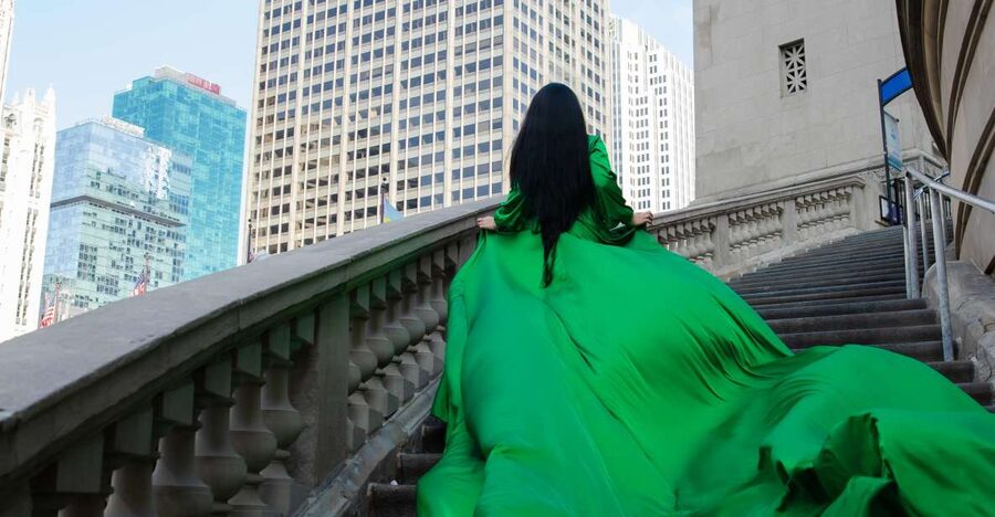 Chicago Luxury Flying Dress Photoshoot - Meeting Elena Badea at The Chicago Theatre