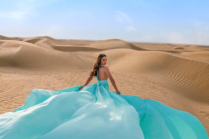 Dubai Flying Dress Private Photoshoot in the Desert - Private transport from your Dubai location
