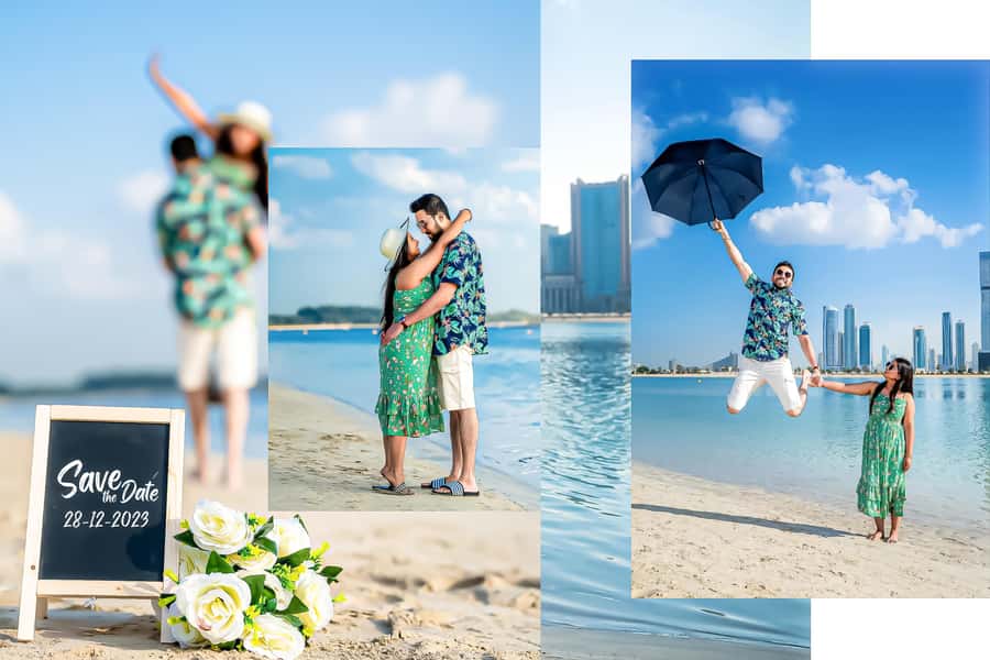 Dubai: JBR Beach Pre Wedding Photoshoot - JBR Beach Walk adds city detail