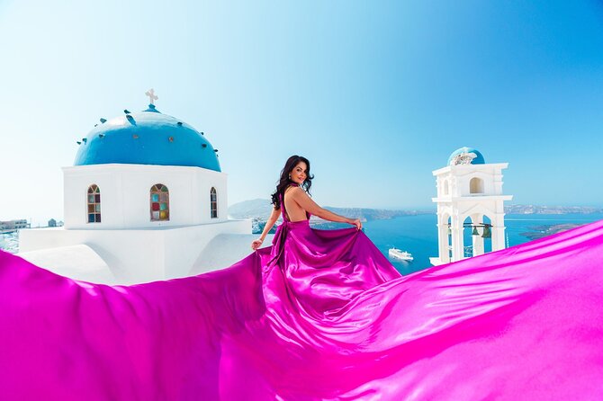 Exclusive Santorini Flying Dress Photoshoot with Pickup - Posing help from Catia, Harry, and the team