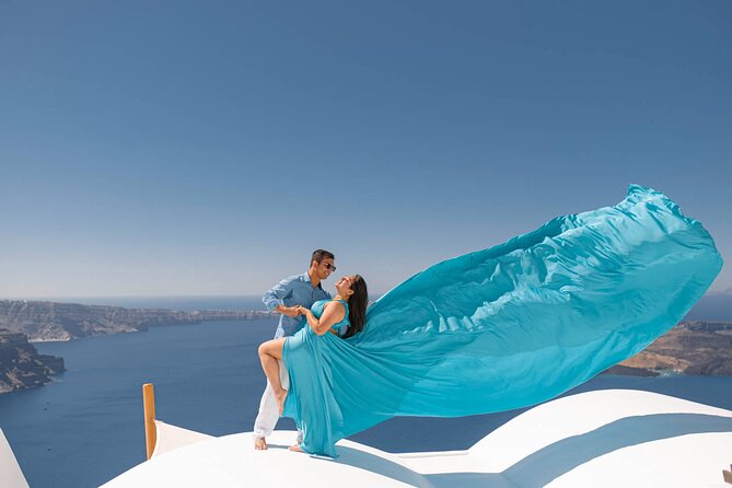 Flying Dress Photoshoot in Santorini - Stop two: the famous scenic blue-dome viewpoint