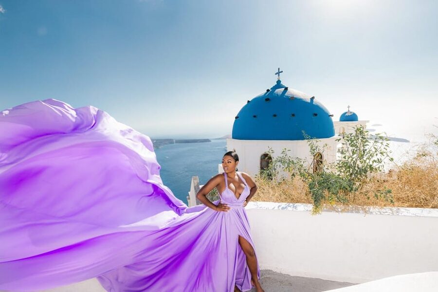 Flying dress Photoshoot in Santorini with Hotel Pickup - Picking a dress from 35 colors and styles