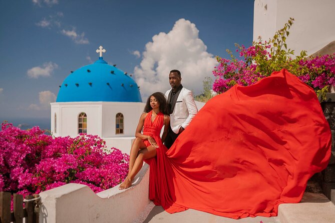 Flying Dress Photoshoot in Santorini - Starting at Anogi Restaurant in Imerovigli