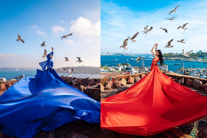 Flying Dress Rooftop Photoshoot in Istanbul (2Concepts, 1dress) - Four Istanbul backdrops, one rooftop