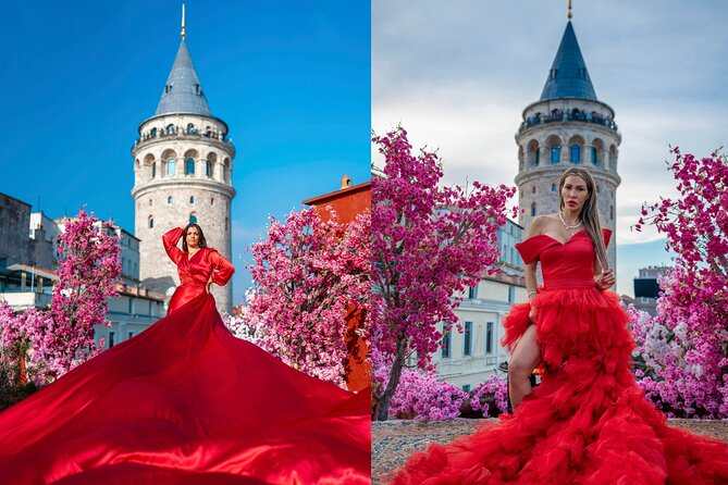 Flying Dress Rooftop Photoshoot in Istanbul (2Concepts, 1dress) - Coffee, tea, and the Bosphorus view