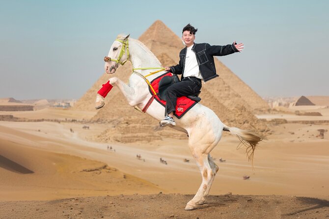 Giza Pyramids Photoshoot with Jumping Horse, Camel and Sphinx - The panoramic viewpoint, camel, and jumping horse
