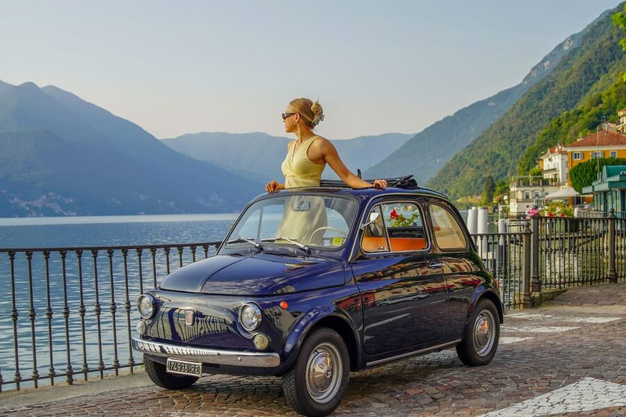 Lake Como: 2hr Photo Tour in a Classic Fiat 500 - A village square with church and terraces
