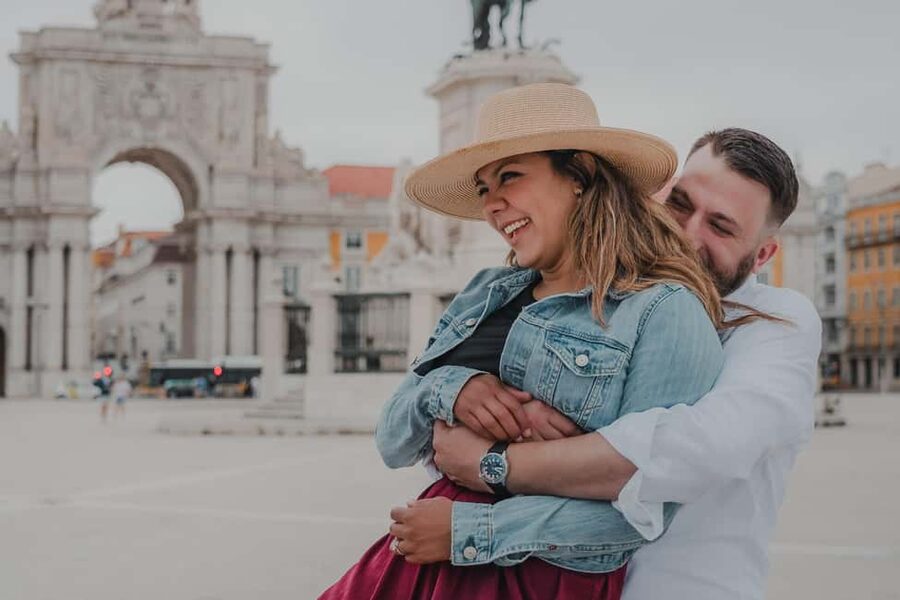 Lisbon photo shoot with a highlight video - Walking toward Lisbon Cathedral or the Rua Augusta Arch