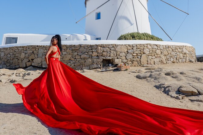 Mykonos Flying Dress Photoshoot - Posing with Joanna and her assistant