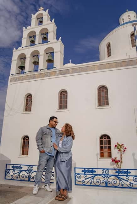 Oia: Couple Photoshoot Seprate Entrance to Blue Dome - Couple, Family, and Small-Group Portraits