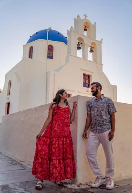 Oia: Couple Photoshoot Seprate Entrance to Blue Dome - What Happens During the 30-Minute Session