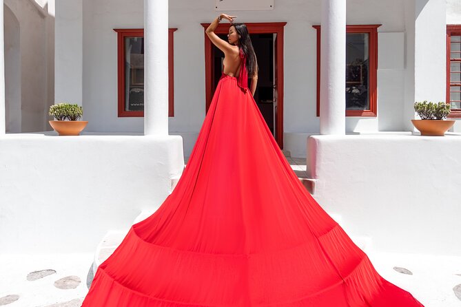 Private Flying Dress Photoshoot in Mikonos - Ancient ruins with Aegean views