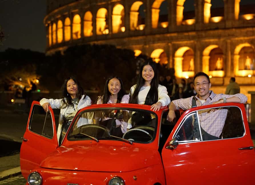 Rome: Night Photo Session in a Fiat 500 with Aperol Spritz - Terrazza del Gianicolo and Fontana dell’Acqua Paola